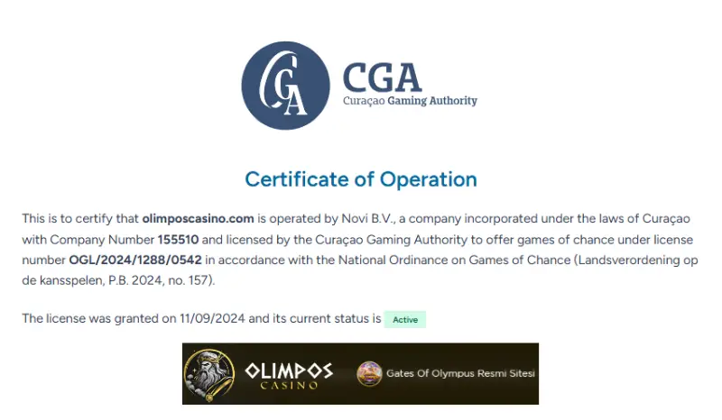 Olimposcasino lisans bilgisi